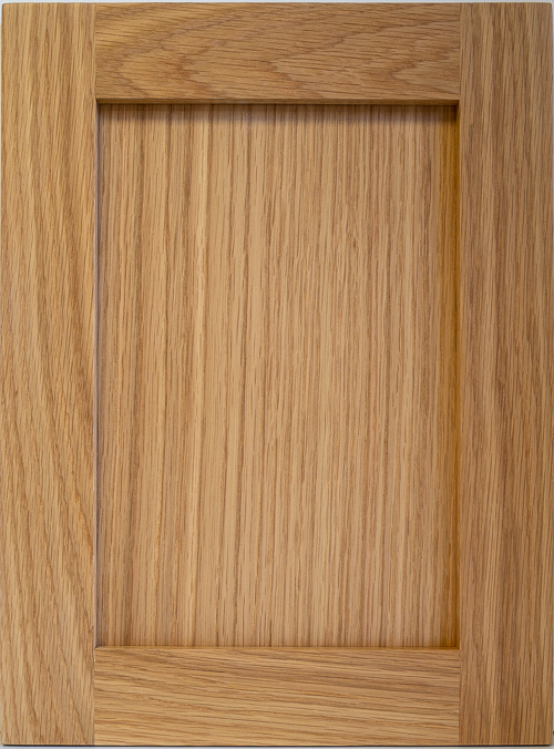 Lancaster shaker style flat panel door in Red Oak with custom classic walnut finish.