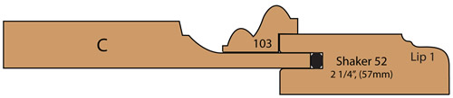 Cross section of Farrier cabinet Door with applied moulding