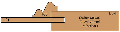 cross section of Bradfield cabinet door with applied moulding